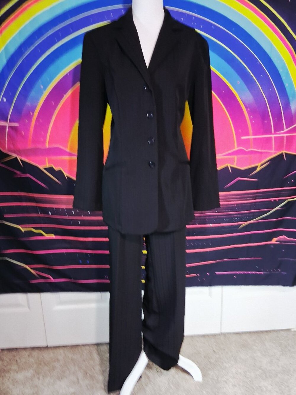 Vintage Y2K Breakin' Loose Black Pinstripe 2-Piece Pant Suit Set Size 13/14